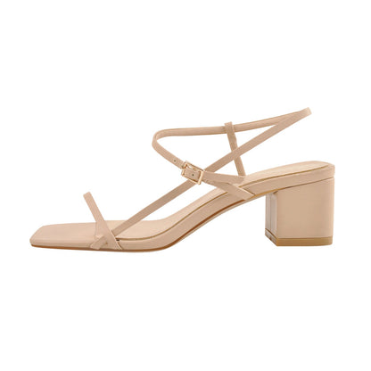 Buckle Strap Square Toe Chunky Heel Sandals | Onlymaker New