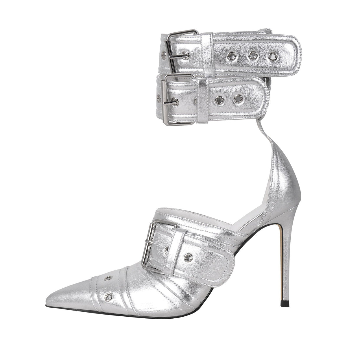 Double Buckle Strap Pointed Toe Stiletto Pumps | Onlymaker Premium