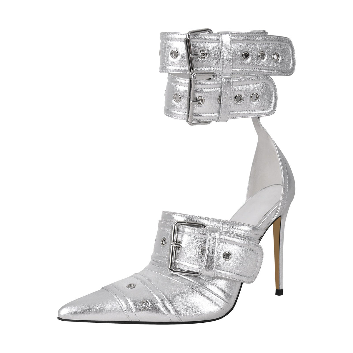 Double Buckle Strap Pointed Toe Stiletto Pumps | Onlymaker Premium