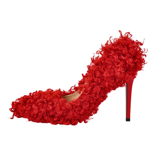 Fluffy Pointed Toe Stiletto High Heel Pumps | Onlymaker Exclusive
