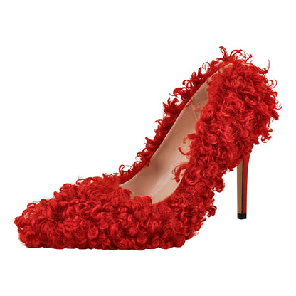 Fluffy Pointed Toe Stiletto High Heel Pumps | Onlymaker Exclusive