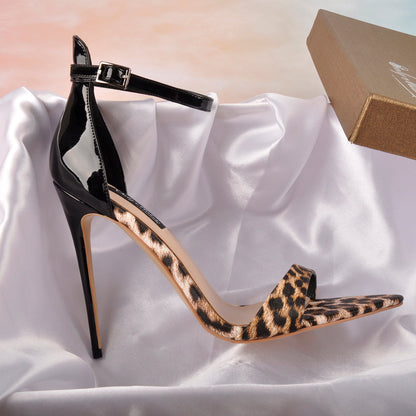 Pointy Open Toe Leopard Ankle Sandals | Onlymaker Great Value