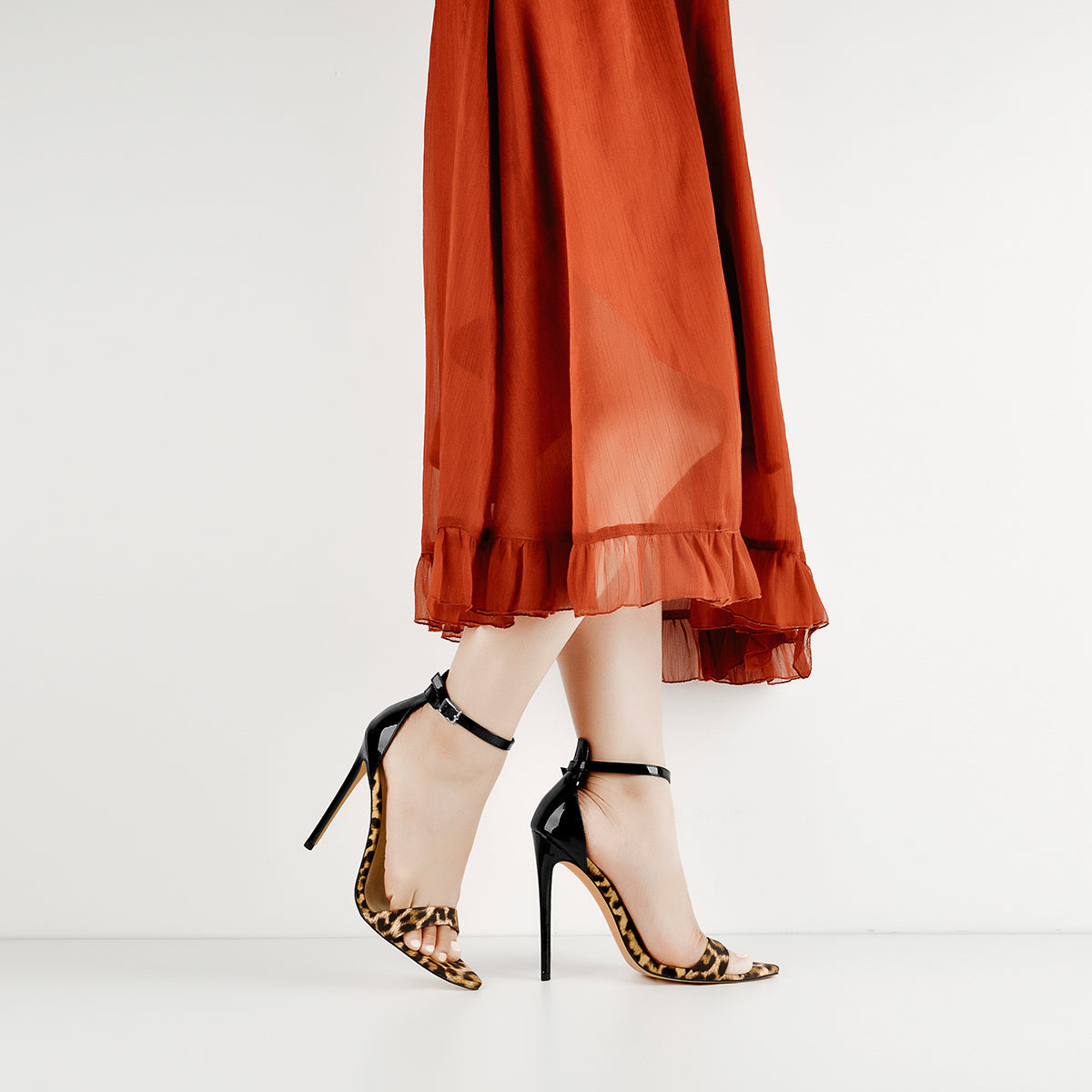Pointy Open Toe Leopard Ankle Sandals | Onlymaker Great Value