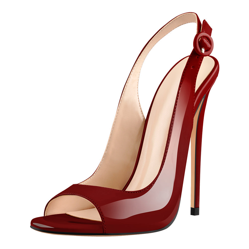 Burgundy Gradient Open Toe High Heels Slingback Sandals | Onlymaker Latest
