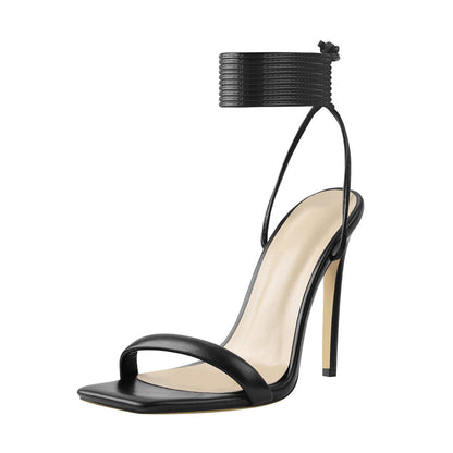 Black Square Toe Stilettos High Heel Sandals | Onlymaker Featured