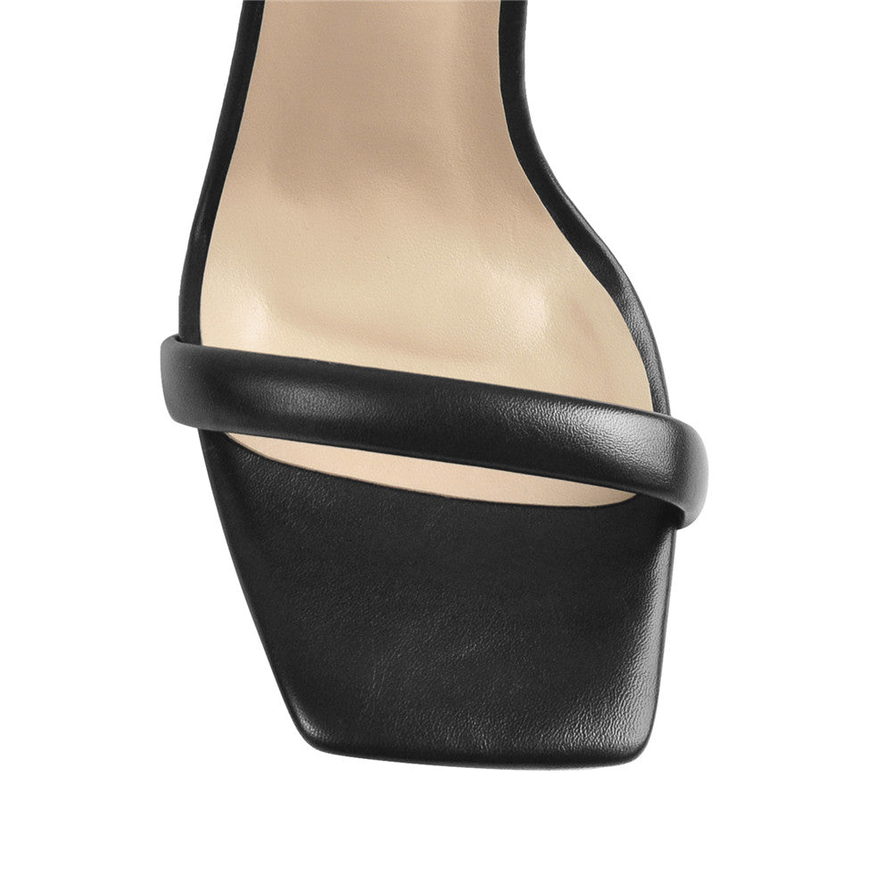 Black Square Toe Stilettos High Heel Sandals | Onlymaker Featured