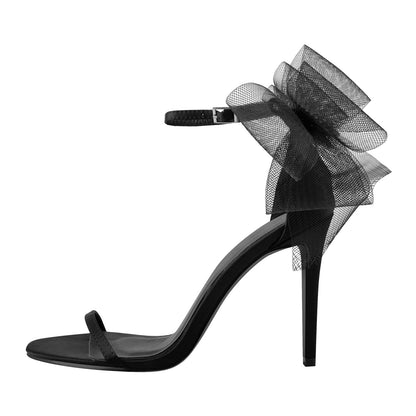Single Band Ankle Strap Mesh Bow Stiletto Sandals | Onlymaker New