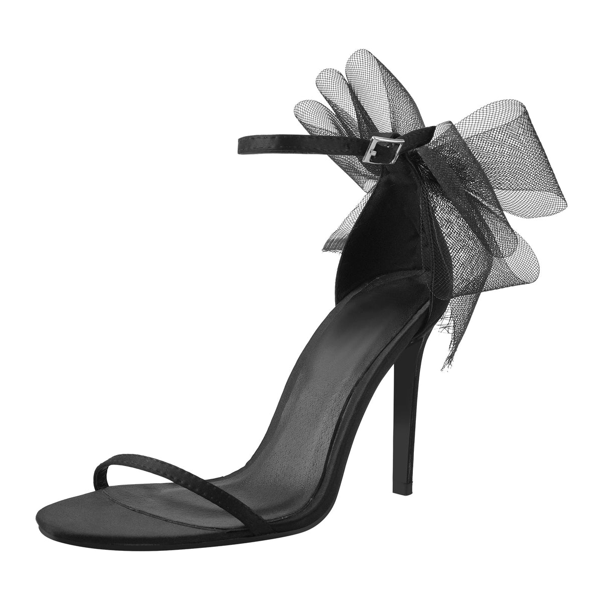 Single Band Ankle Strap Mesh Bow Stiletto Sandals | Onlymaker New