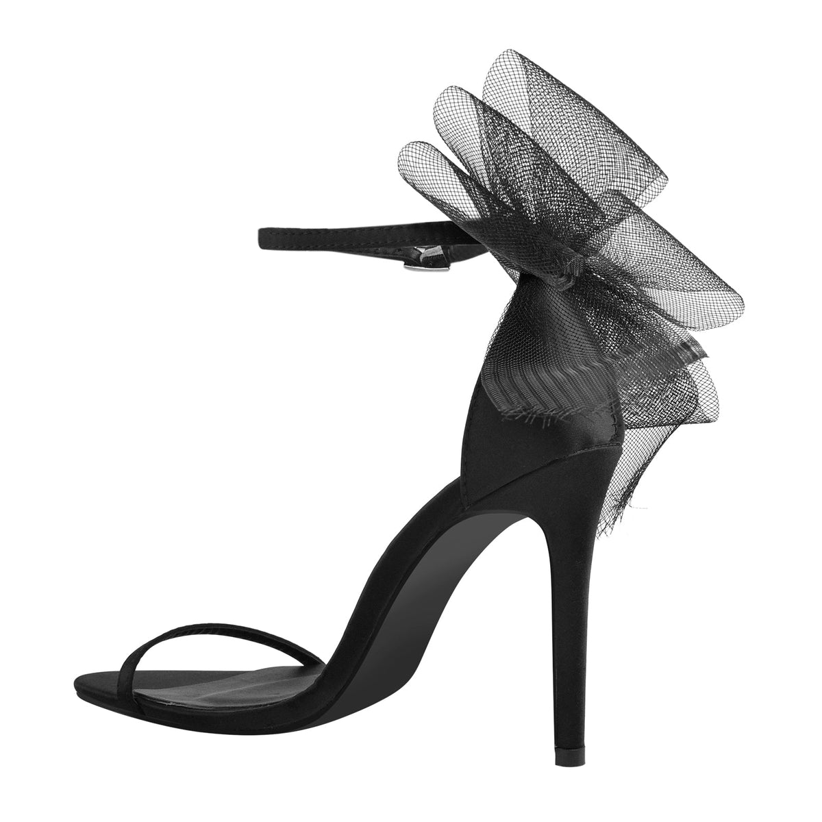 Single Band Ankle Strap Mesh Bow Stiletto Sandals | Onlymaker New