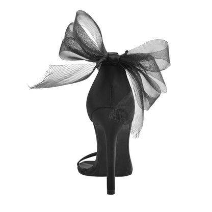 Single Band Ankle Strap Mesh Bow Stiletto Sandals | Onlymaker New
