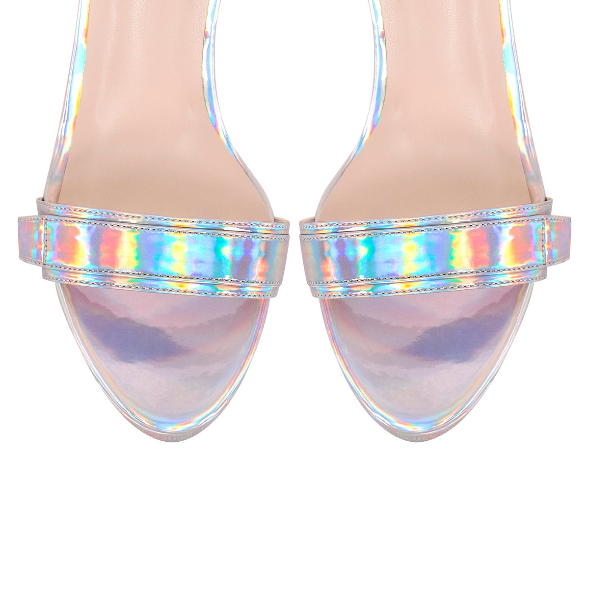 Platform Round Open Toe Holographic Ankle Strap Sandals | Onlymaker Quality