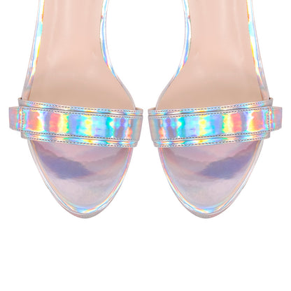 Platform Round Open Toe Holographic Ankle Strap Sandals | Onlymaker Quality