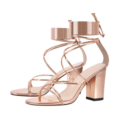 Open Toe Lace-up Chunky Sandals | Onlymaker Popular