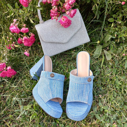 Denim Round Toe Platform Chunky Heel Sandals | Onlymaker Deals