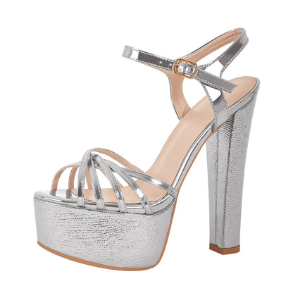 Buckle Strap Platform Chunky High Heels Sandals | Onlymaker Trending