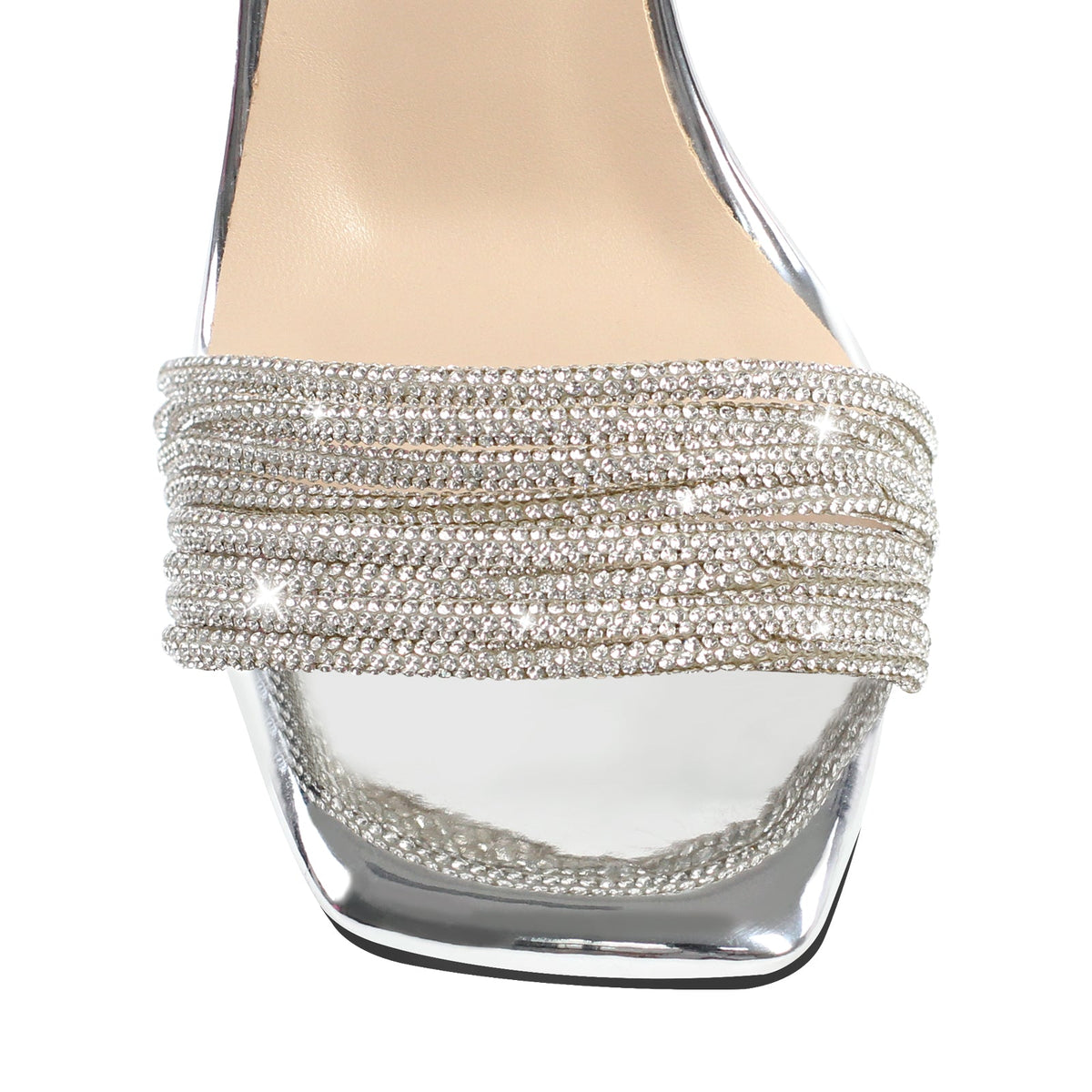 Strap Rhinestone Clear Chunky Heel Lace-up Sandals | Onlymaker Value