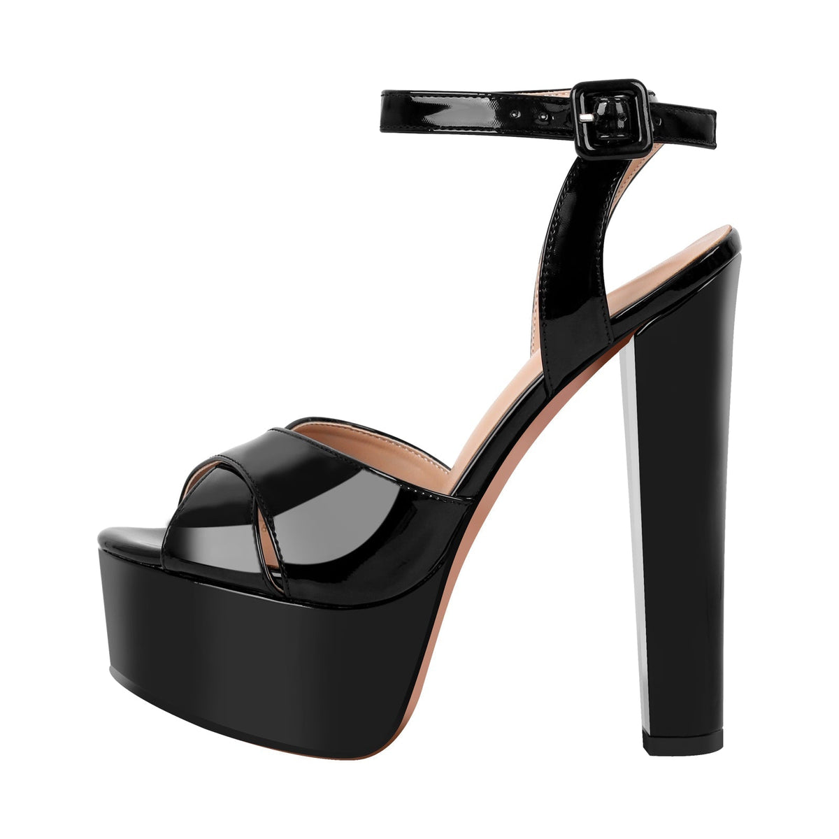 Black Platform Chunky Heel Ankle Strap Sandals | Onlymaker Great Value