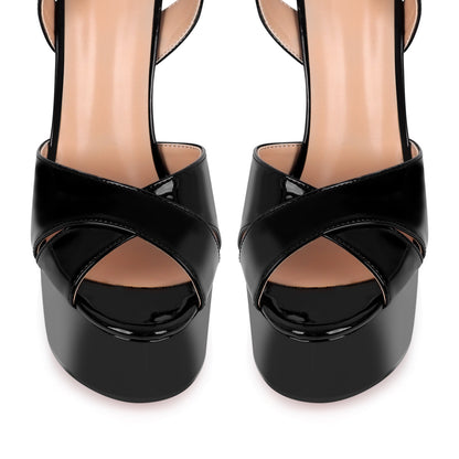 Black Platform Chunky Heel Ankle Strap Sandals | Onlymaker Great Value