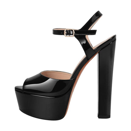 Peep Toe Platform Buckle Strap Chunky Heel Sandals | Onlymaker Featured