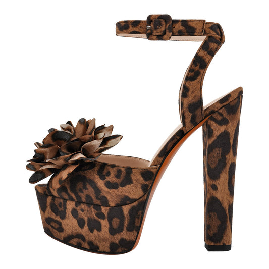 Leopard Platform Flower Ankle Strap Sandals | Onlymaker Hot Sale
