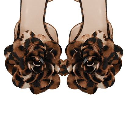 Leopard Platform Flower Ankle Strap Sandals | Onlymaker Hot Sale