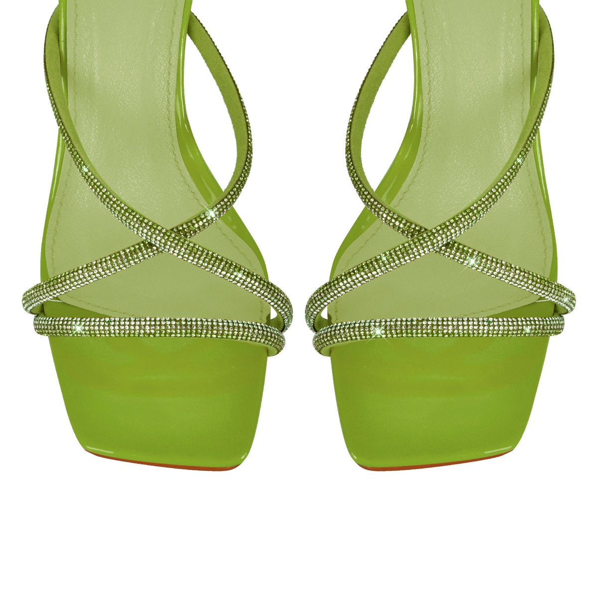 Square Toe Rhinestone Ankle Strap Stiletto Sandals | Onlymaker Quality