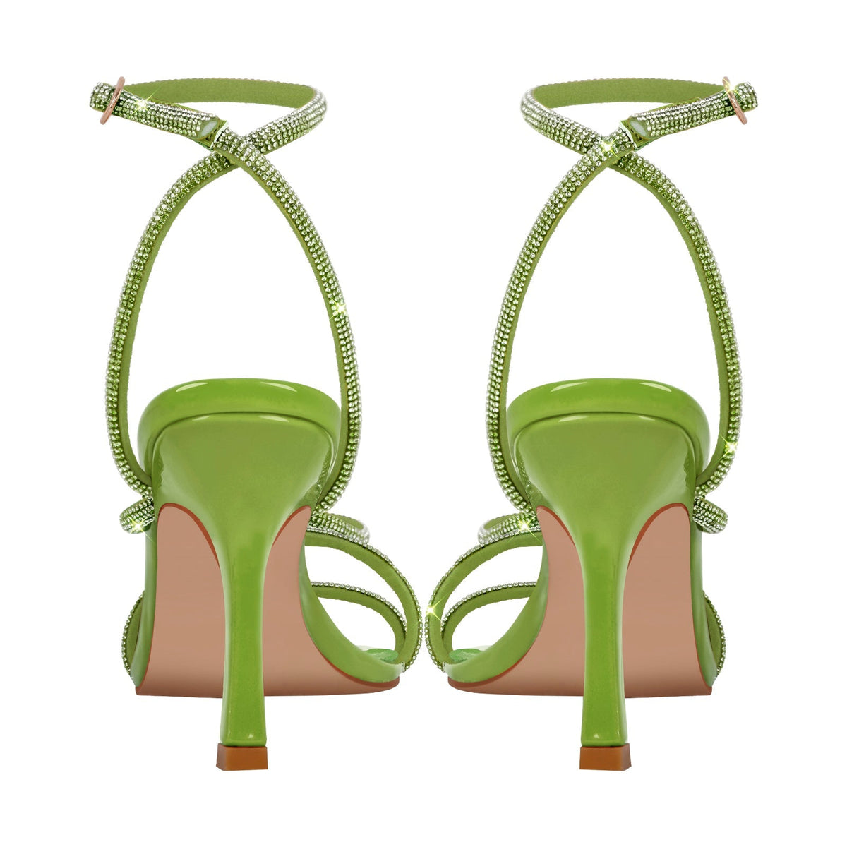 Square Toe Rhinestone Ankle Strap Stiletto Sandals | Onlymaker Quality