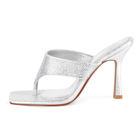Square Toe Rhinestone Flip Flops Sandals | Onlymaker Featured