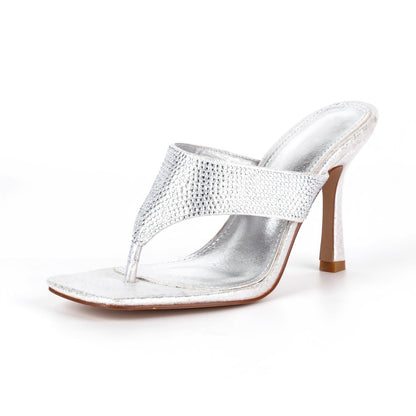 Square Toe Rhinestone Flip Flops Sandals | Onlymaker Featured