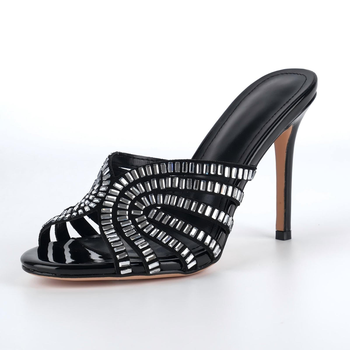 Round Toe Rhinestone Stiletto Mules | Onlymaker Customer Favorite
