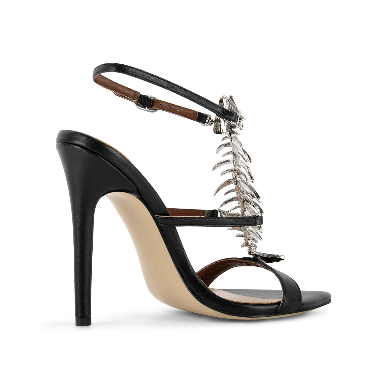 Pointed Toe Metal Fishbone Rhinestone Ankle Strap Sandals | Onlymaker Deals