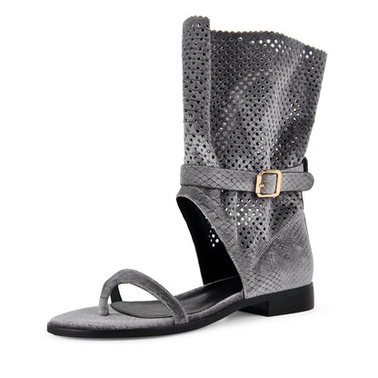 Flip-Flop Buckle Cutout Flat Bootie Sandals | Onlymaker Essential
