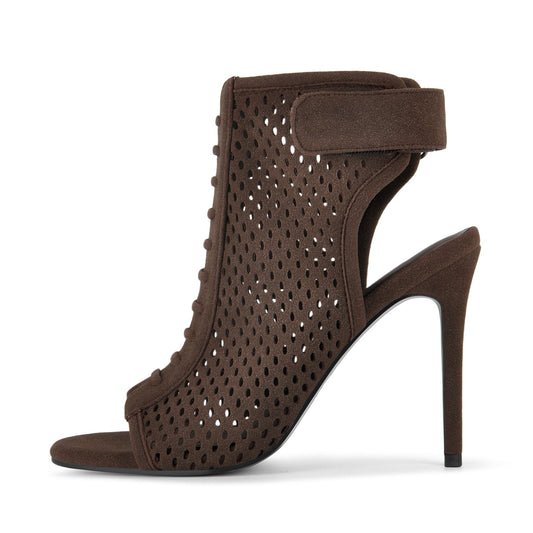 Suede Open Toe Perforated Slingback Bootie Sandals | Onlymaker Customer Favorite
