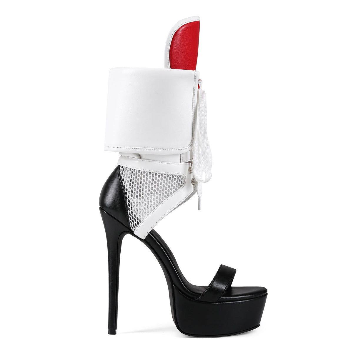 Platform Cutout Mesh Lace-up Ankle Cuff Bootie Sandals | Onlymaker Smart Buy