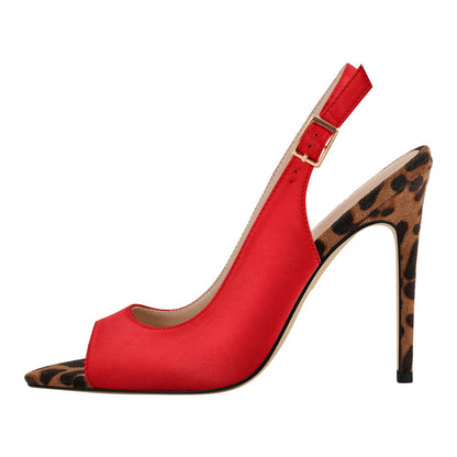 Open Toe Leopard Stiletto Slingback Sandals | Onlymaker Signature