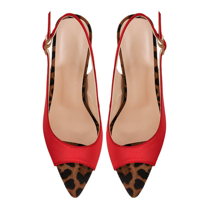 Open Toe Leopard Stiletto Slingback Sandals | Onlymaker Signature