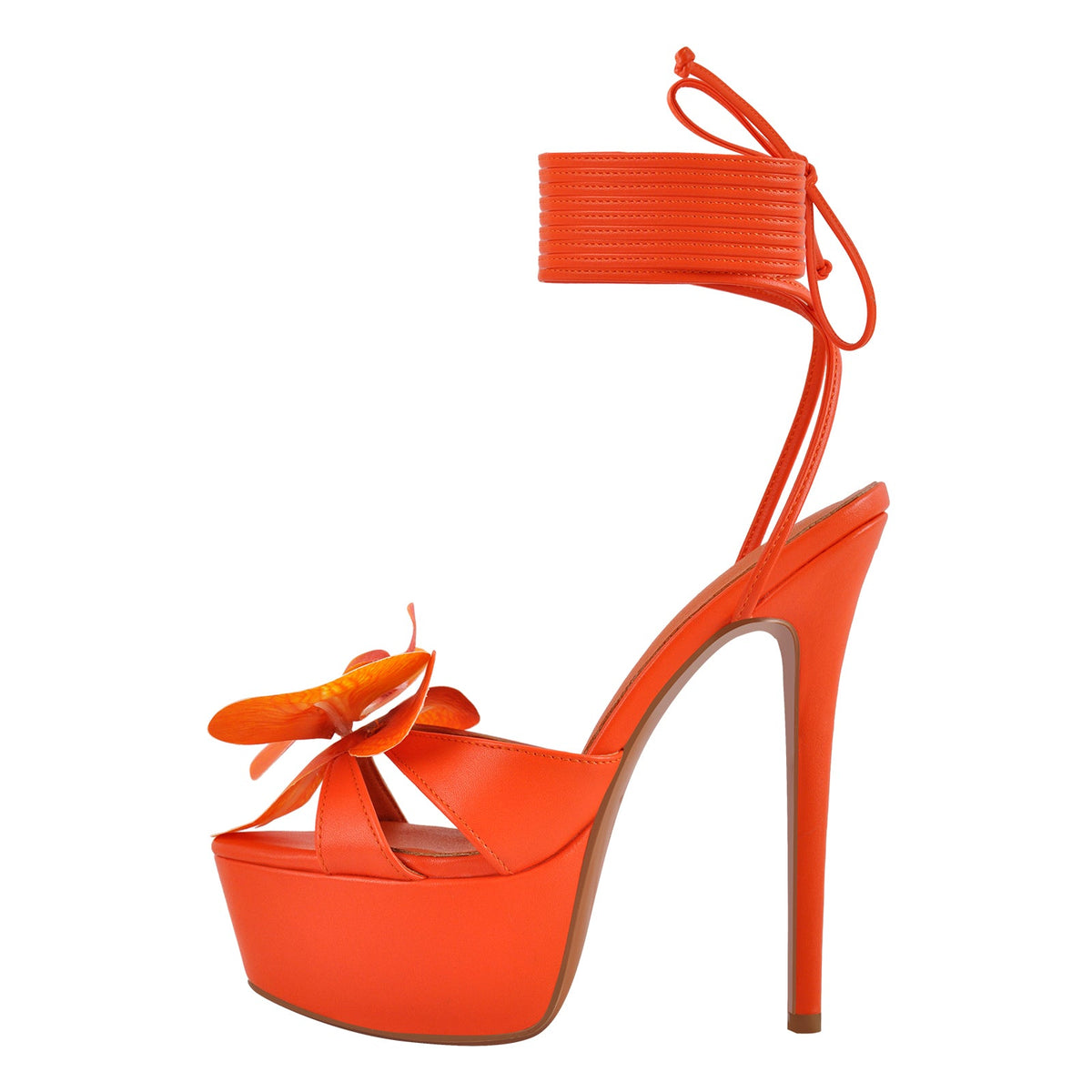 Round Toe Flower Platform Lace-up Stiletto Sandals | Onlymaker Quality