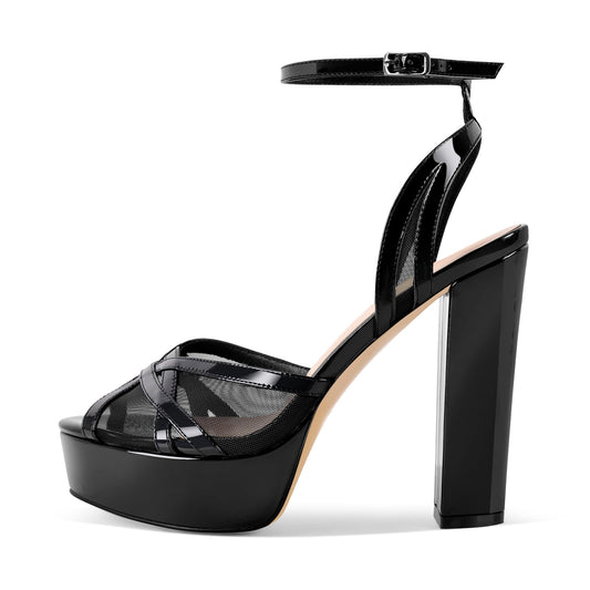 Platform Mesh Ankle Strap Chunky Heel Sandals | Onlymaker Discount