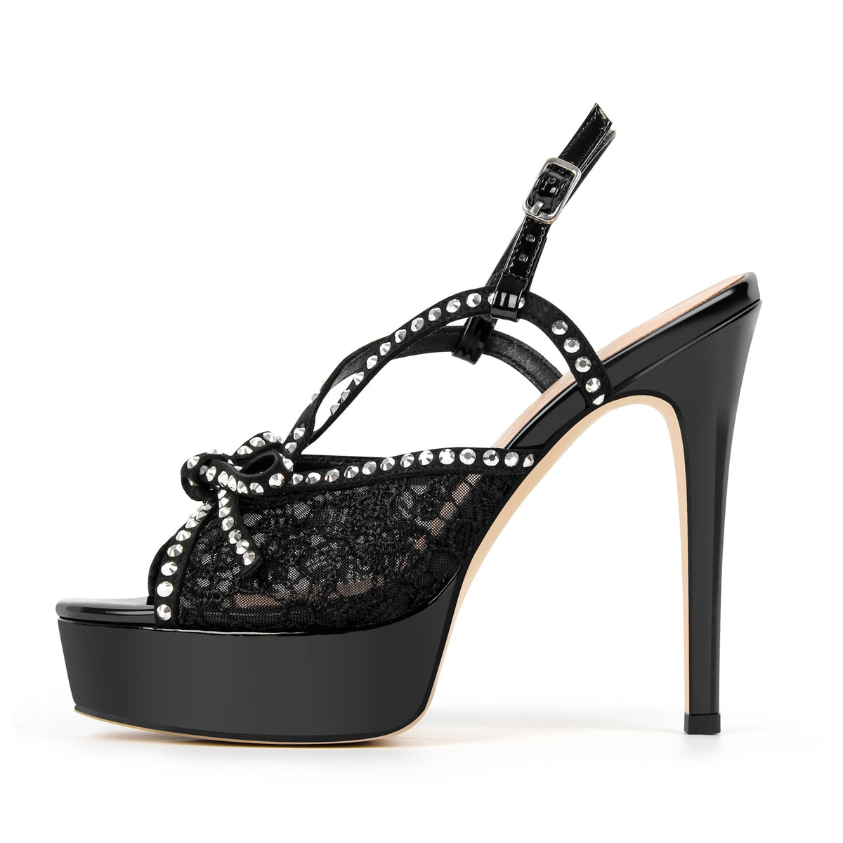 Platform Lace Mesh Rivet Strap Slingback Sandals | Onlymaker Recommended