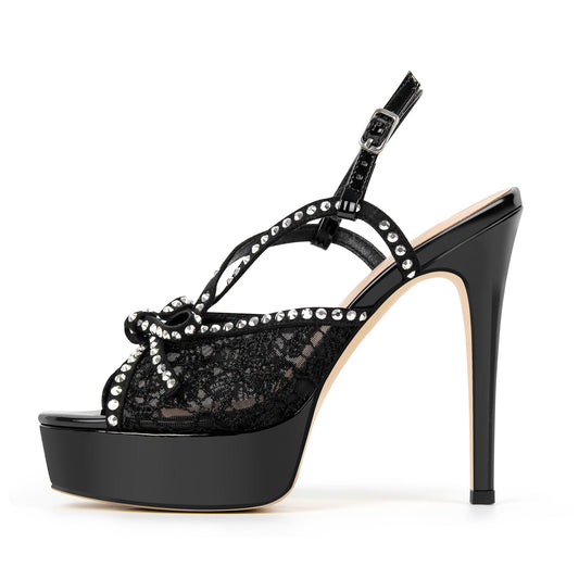 Platform Lace Mesh Rivet Strap Slingback Sandals | Onlymaker Recommended