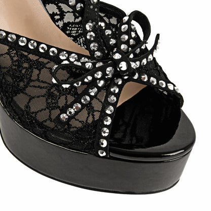 Platform Lace Mesh Rivet Strap Slingback Sandals | Onlymaker Recommended