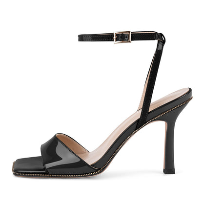 Square Toe Zipper Edge Trim Ankle Strap Sandals | Onlymaker Best Seller