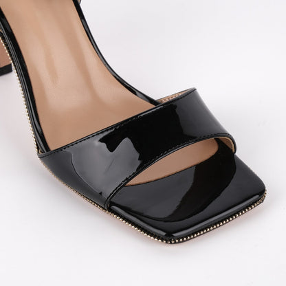Square Toe Zipper Edge Trim Ankle Strap Sandals | Onlymaker Best Seller