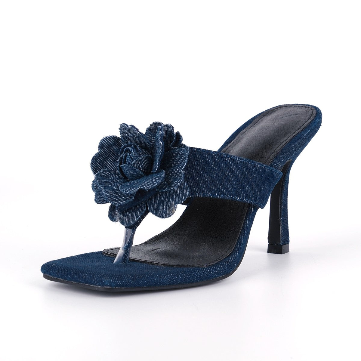 Square Toe Flower Denim Flip Flops Sandals | Onlymaker Trusted
