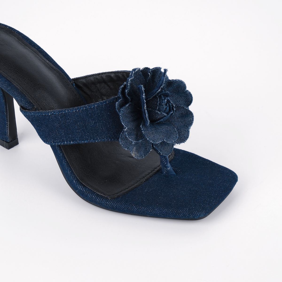 Square Toe Flower Denim Flip Flops Sandals | Onlymaker Trusted