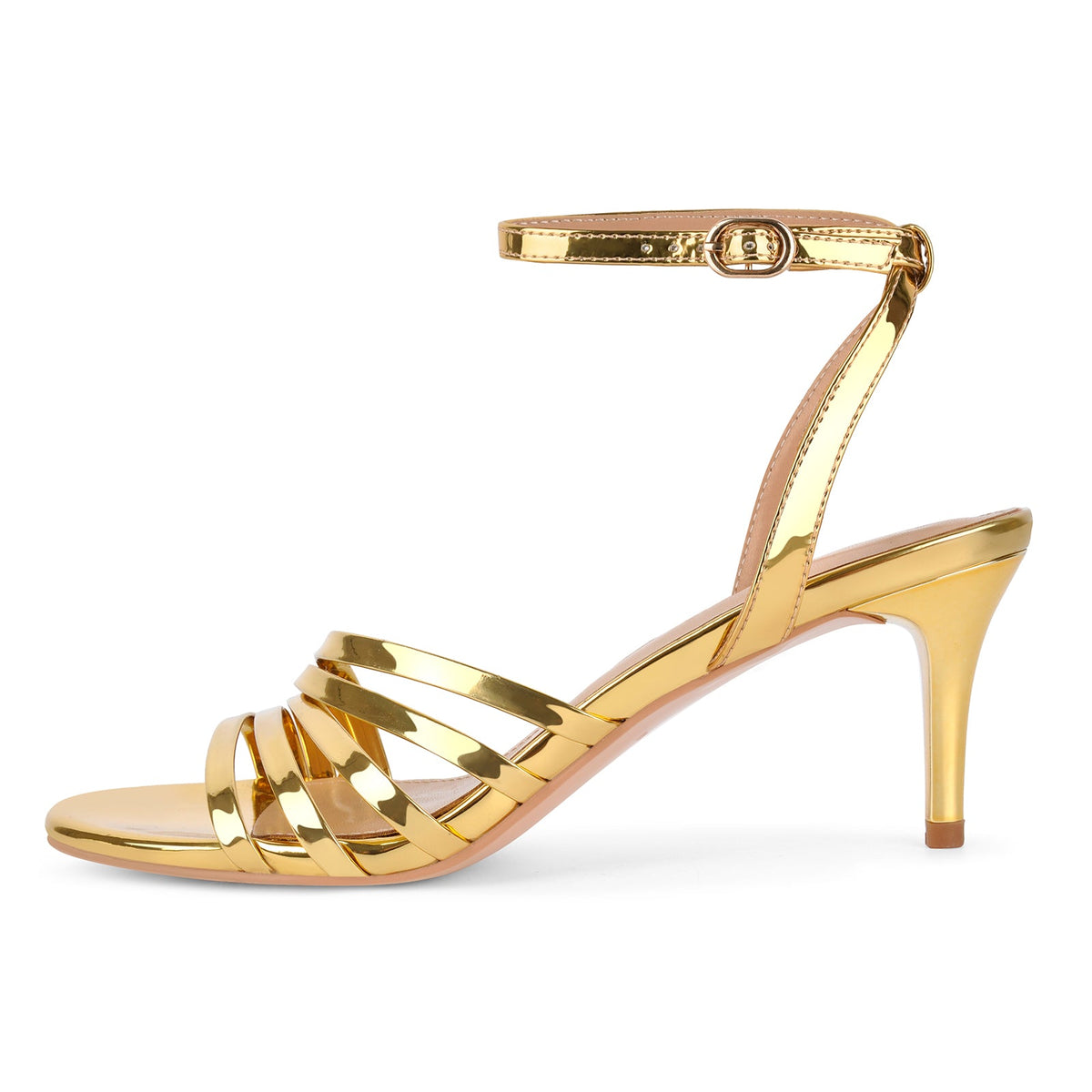 Round Toe Ankle Strap Patent Sandals | Onlymaker Recommended