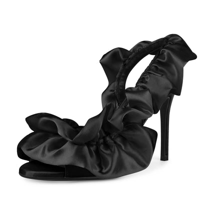 Round Toe Satin Slingback Sandals | Onlymaker Trusted