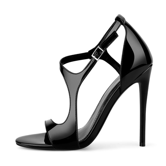 Round Toe Buckle Strap Patent Sandals | Onlymaker Smart Buy