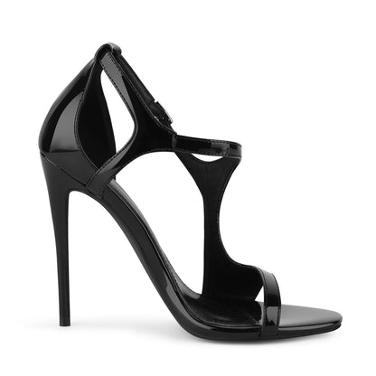 Round Toe Buckle Strap Patent Sandals | Onlymaker Smart Buy