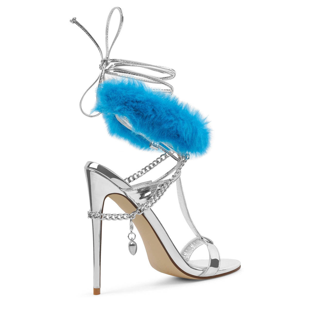 Round Toe Fur Metal Chain Lace-up Sandals | Onlymaker Value